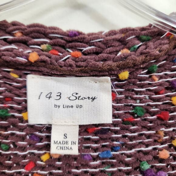 143 Story by Line up open front pom pom confetti long sweater woman's size s - Picture 2 of 10